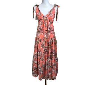 Melonie coral floral maxi‎ dress, cottagecore, bohemian, romantic, feminine